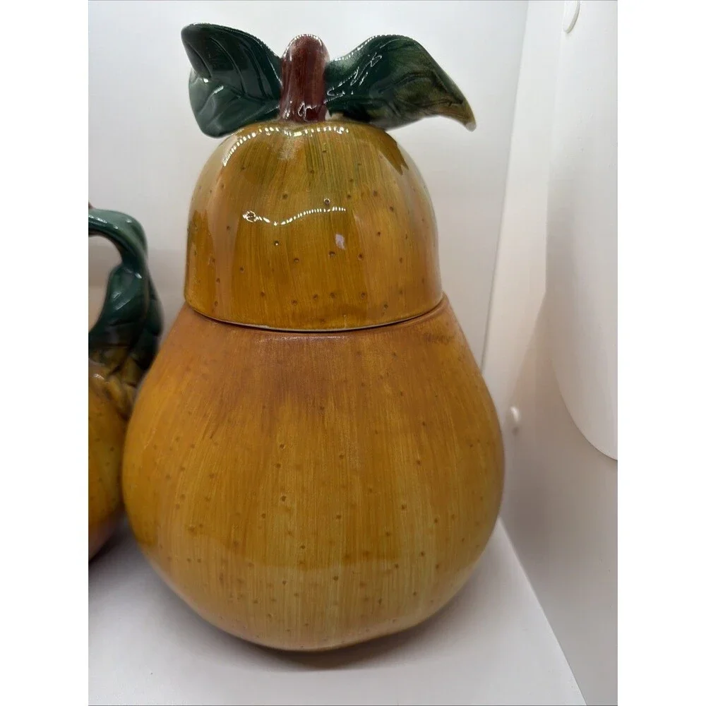 Sakura Sonoma Pear Cookie Jar  And Pitcher– Vintage Hand-Painted Ceramic Fruit